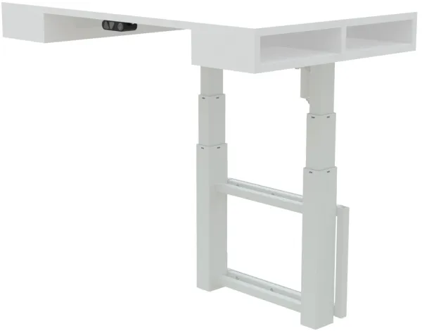 White wall-mounted cabinet with height-adjustable desk