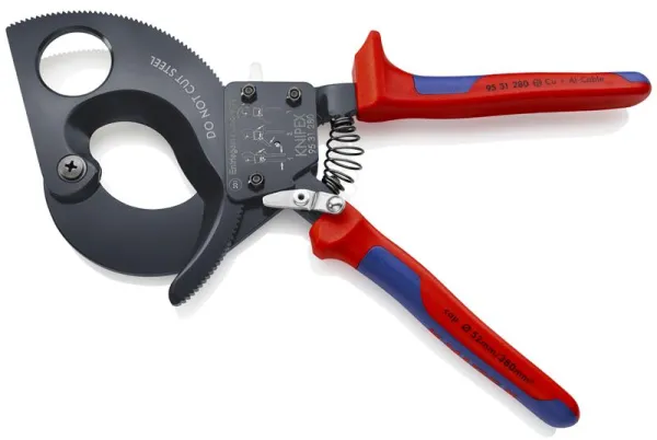 Knipex Cable Cutter (Ratchet Principle) black lacquered, with multi-component handle 280 mm